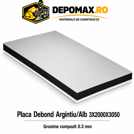 Placa BOND argintiu/alb 3mm, 2000x3050mm, aluminiu 0.3mm
